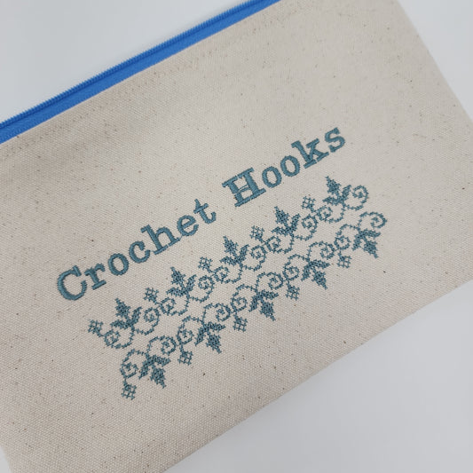 Blue Embroidered Zip Bag