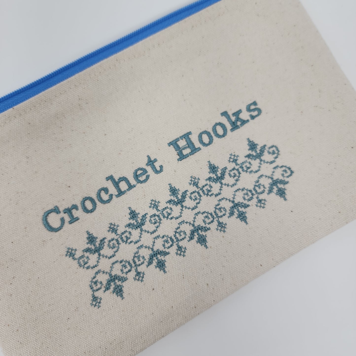 Blue Embroidered Zip Bag