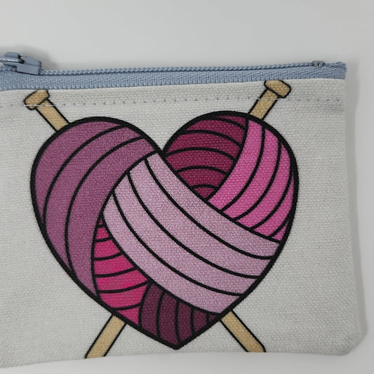 Pink & Blue Heart w/Knitting needles Mini-Zip Bag