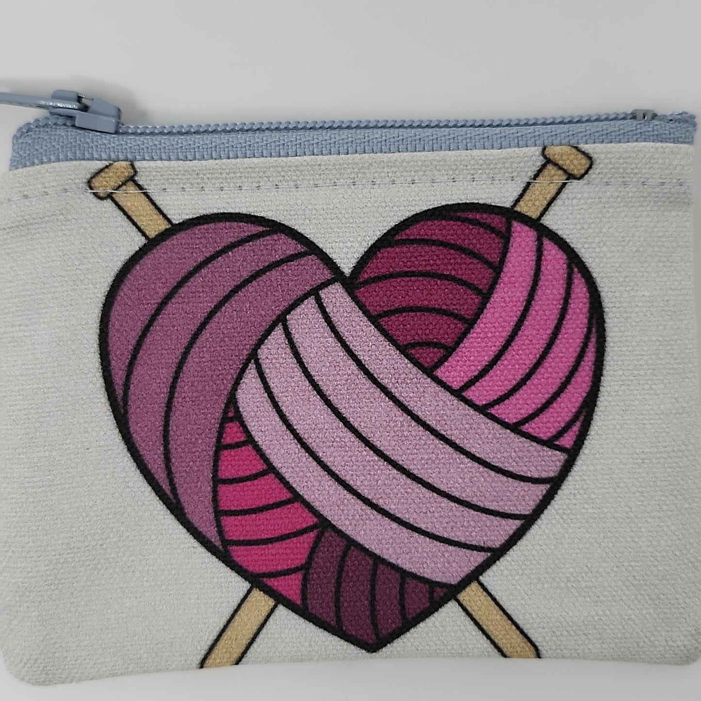 Pink & Blue Heart w/Knitting needles Mini-Zip Bag