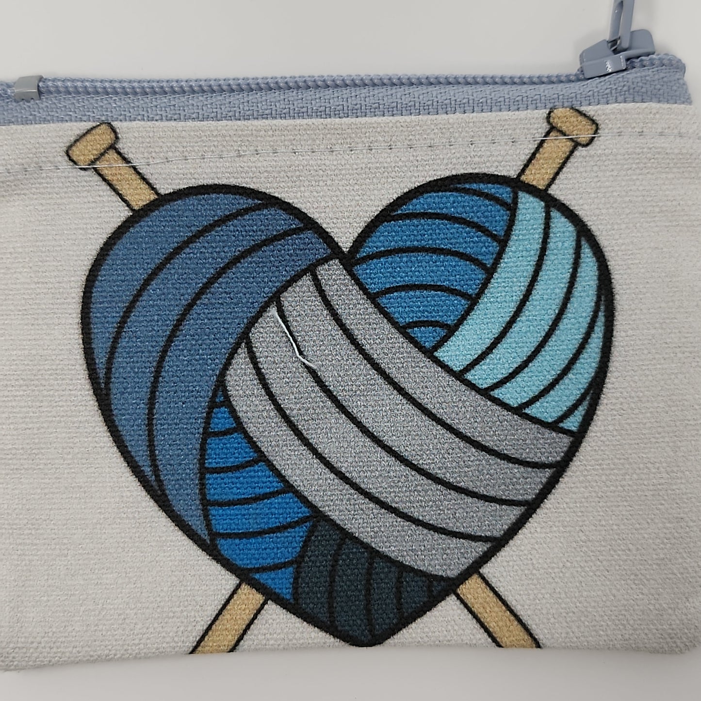 Pink & Blue Heart w/Knitting needles Mini-Zip Bag