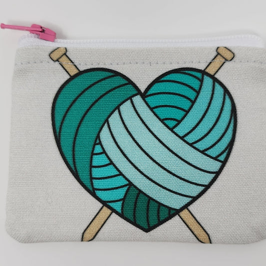 Teal & Pink heart with Knitting needles