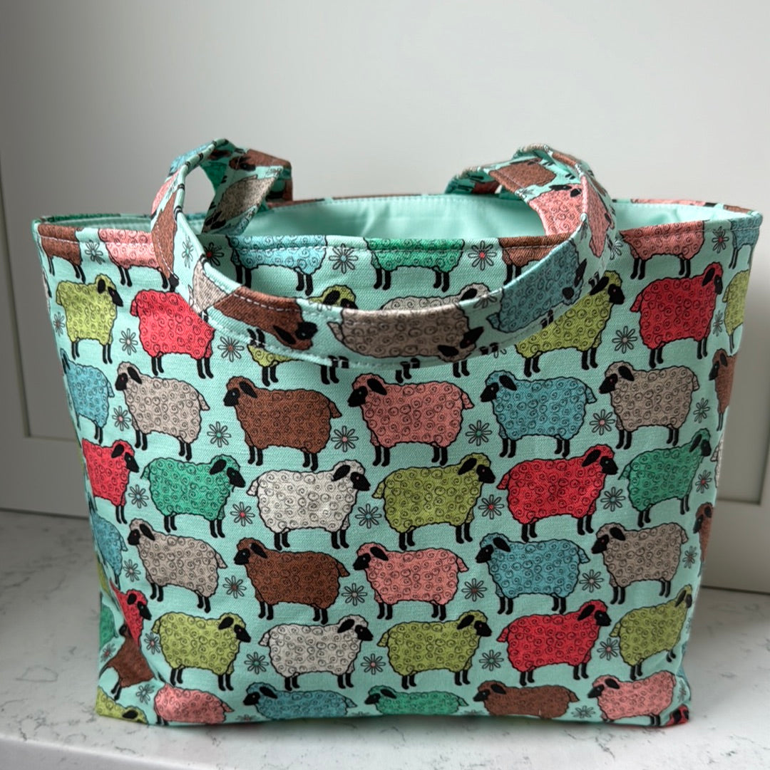 Horned Sheep Drawstring Tote Bag - Light Aqua Mint