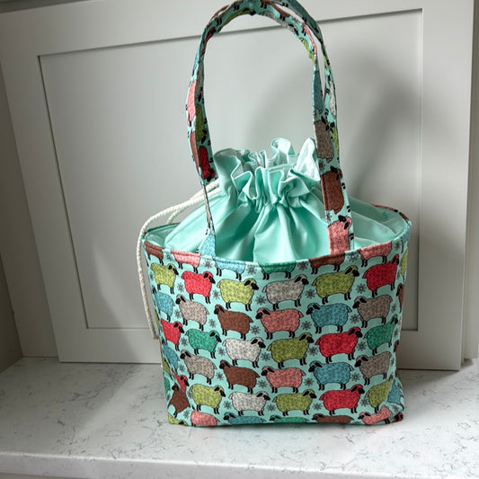 Horned Sheep Drawstring Tote Bag - Light Aqua Mint