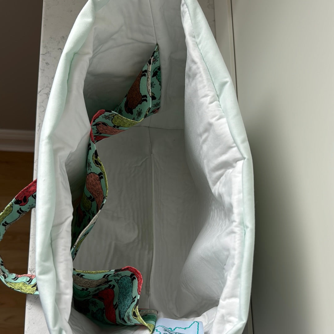 Horned Sheep Drawstring Tote Bag - Light Aqua Mint